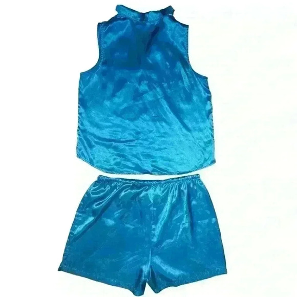 Valerie Stevens Satin Aqua 2 Piece Pajama Set Small - Picture 2 of 7